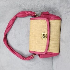 Coach 2008 Parker Pink straw and leather top handle handbag